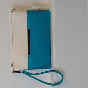 Charming Charlie Turquoise |  White Clutch  Wristlet | Crossbody